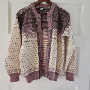 Dale of Norway Lavendar 100% Wool Clasp Fair Isle Cardigan Sweater Size Small